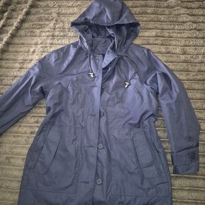 Women's Navy Hooded Raincoat
